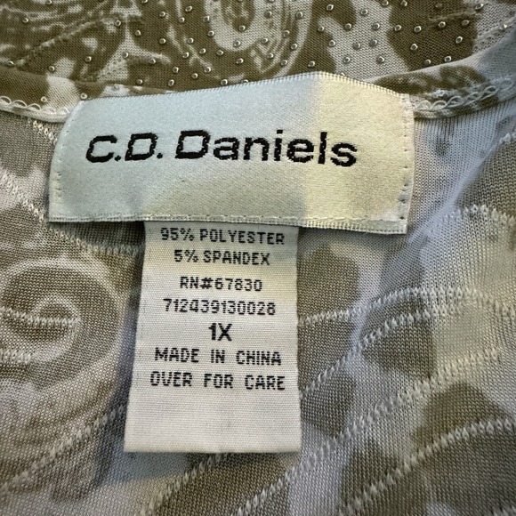 CD Daniels 1X Top Shirt Green Animal Print 3/4 Sleeve Scoop Neck Stretch Texture - Picture 5 of 6